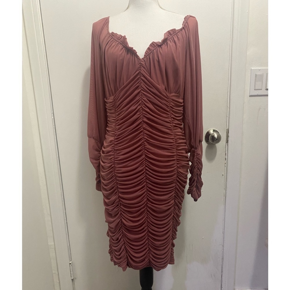 Bluebell Ruched V-neck Dust Rose Long sleeve Dress Sz 3XL